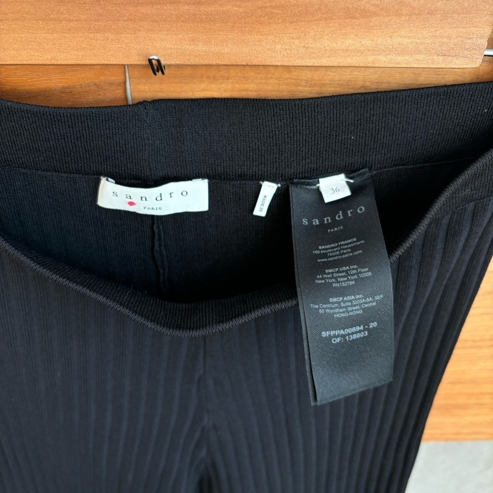 NWOT Sandro Noe Flare Rib-knit Flare Pants In Black, Size 36/ US 4 - Picture 9 of 14